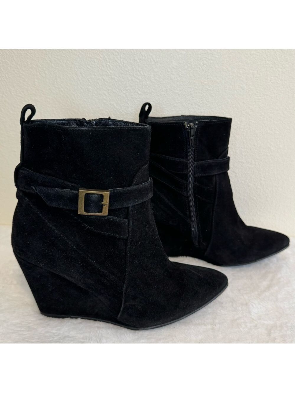 Charles David Black Suede Wedge Booties Size 6.5